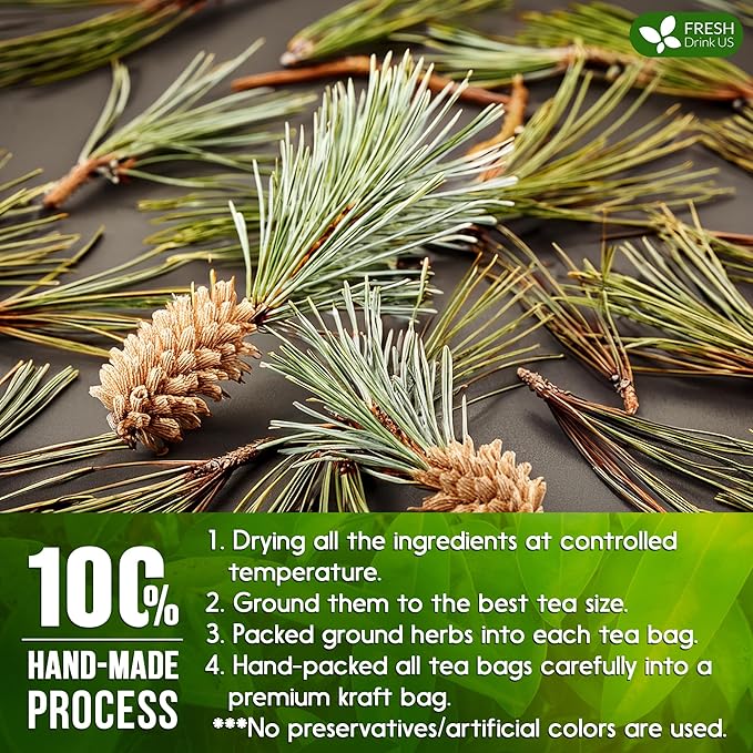 FreshDrinkUS, Pine Needle Tea Bags β 135 Tea Bags, Naturally Caffeine-Free, Refreshing Herbal Tea, Wild-Harvested Pine Leaves, Aromatic and Soothing β Non-GMO & Eco-Friendly Packaging