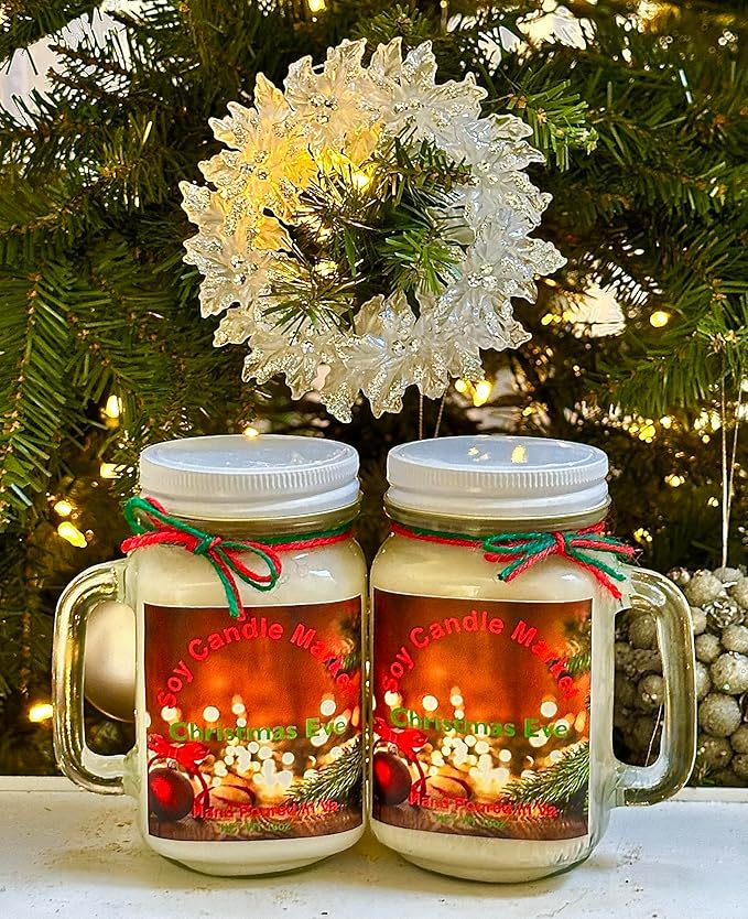 Soy Scented Candles | Handmade & Highly Aromatic Candles Burns Upto 85 Hours in Glass Jar - Perfect for Home Decor, Wedding, Birthday, Dinner (Christmas Eve, 16 oz)