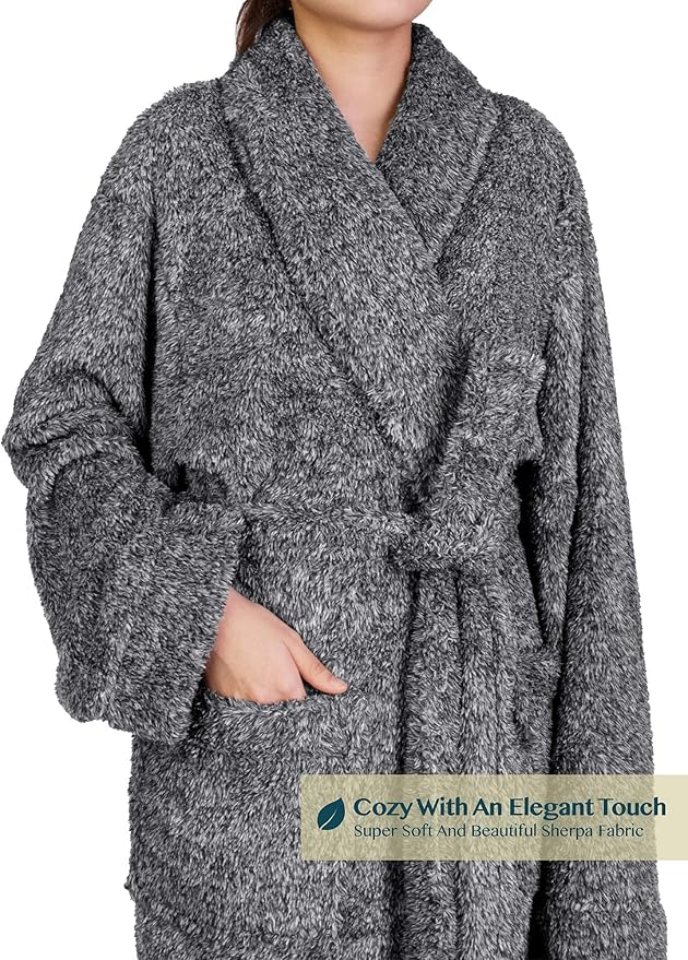 PAVILIA Premium Womens Plush Soft Robe Fluffy, Warm, Fleece Sherpa Shaggy Bathrobe