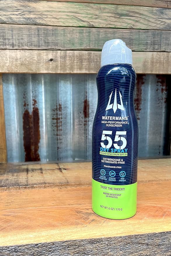 Watermans Dry Spray Sunscreen SPF 55, Reef Safe Broad Spectrum Sunscreen Spray, Fragrance Free, Oxybenzone Free