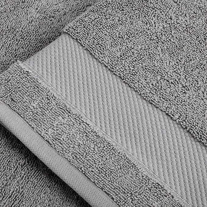 BIOWEAVES 100% Organic Cotton 700 GSM Plush 6-Piece Towel Set GOTS Certified, 2 Bath Towels, 2 Hand Towels & 2 Washcloths - Light Grey