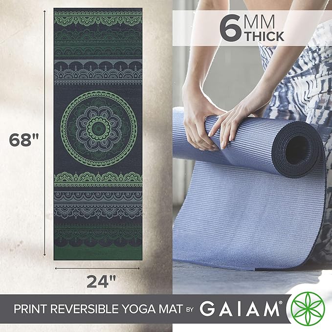 Gaiam Yoga Mat - Premium 6mm Print Reversible Extra Thick Non Slip Exercise & Fitness Mat for All Types of Yoga, Pilates & Floor Workouts (68" x 24" x 6mm Thick)