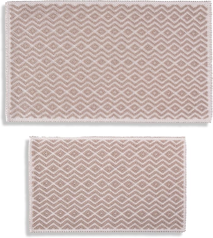 Bathroom Rugs 100% Cotton (Set of 2) – Absorbent Turkish Bath Mat Sets – Washable Rug for Floor & Tub – Non–Slip Bath Mats for Bathroom – Quick Dry Mat – 16x24 and 20x32 – Beige