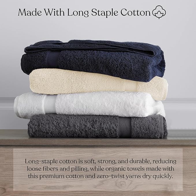 Delara 100% Organic Cotton Towels 650 GSM Plush Feather Touch Quick Dry Bath Sheet, Pack of 2 GOTS Certified, Oeko-Tex Green Certified, Organic Cotton Bath Sheet, 36"X70"