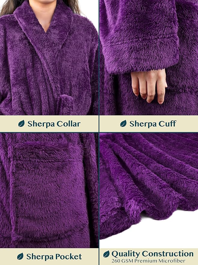 PAVILIA Premium Womens Plush Soft Robe Fluffy, Warm, Fleece Sherpa Shaggy Bathrobe