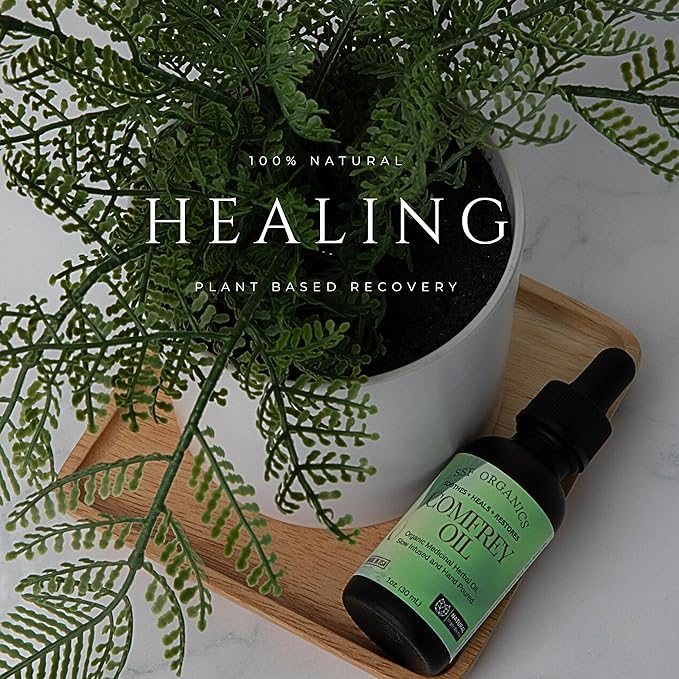 SSF Organics- Healing Comfrey Oil Concentrate. Natural Therapy for Joints, Muscle and Skin. | Medicinal Plant Based Relief and Recovery | 1 oz.