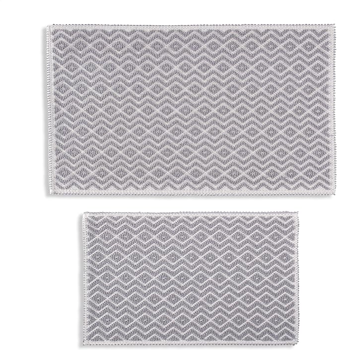 Bathroom Rugs 100% Cotton (Set of 2) – Absorbent Turkish Bath Mat Sets – Washable Rug for Floor & Tub – Non–Slip Bath Mats for Bathroom – Quick Dry Mat – 16x24 and 20x32 – Grey
