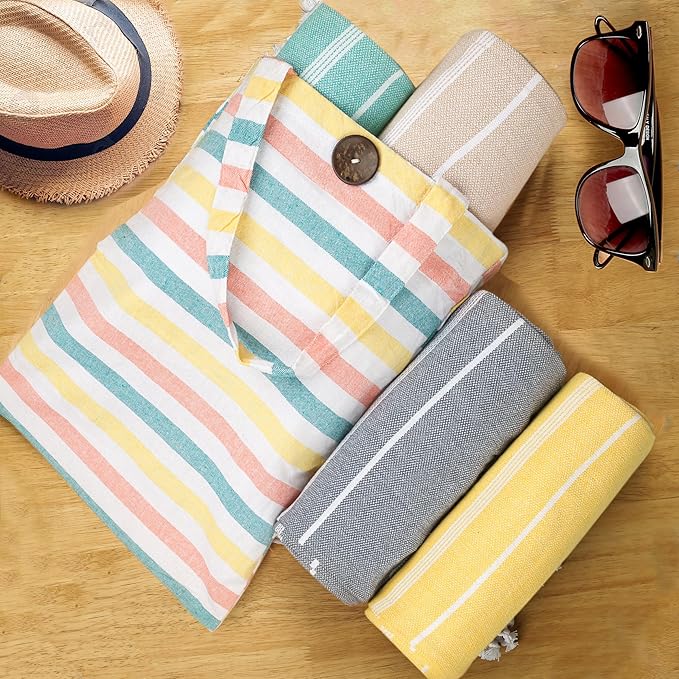 HILLFAIR Cotton Turkish Beach Towels, Quick Dry Lightweight Sand Free Peshtemal Towel for Bath Swim Yoga Pool Travel, Beach Accessories, Oversized Turkish Towel (39 x 72 inch- 4 Pack Multicolor)