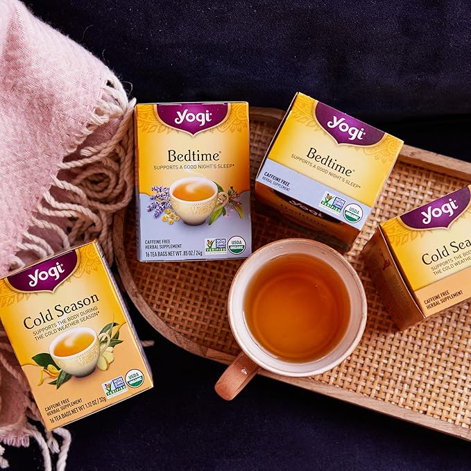 Yogi Tea Cold and Sleep Wellness Variety Pack 4pk - 16 Bags per Pack (4 Pack) - Supports Cold, Sleep & Relaxation - Includes (2 Boxes Each) of Bedtime and Cold Season - Organic Caffeine-Free Teas