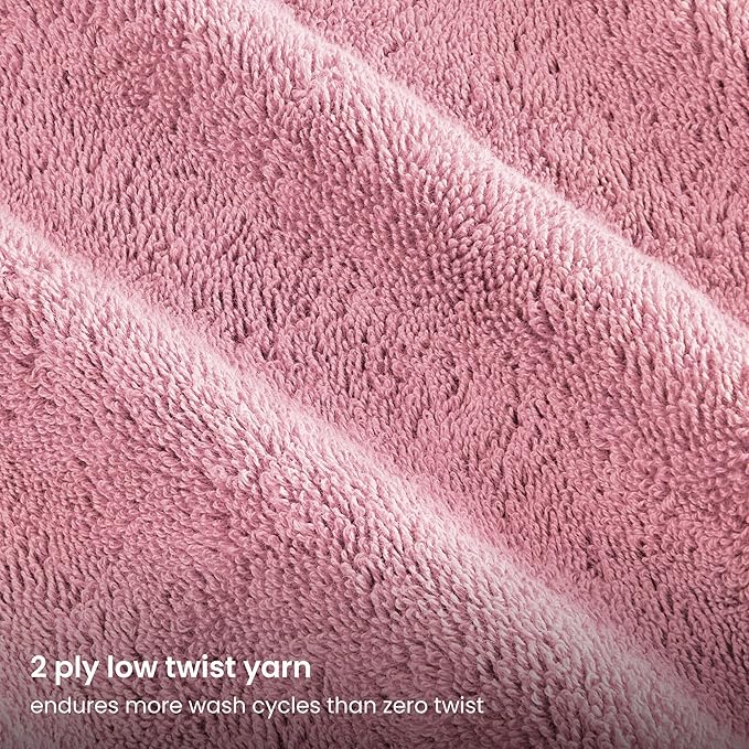 BIOWEAVES 100% Organic Cotton Bath Towel Set | 700 GSM Plush 6-Piece Premium Towel Set GOTS Certified, 2 Bath Towels, 2 Hand Towels & 2 Washcloths - Dusty Pink