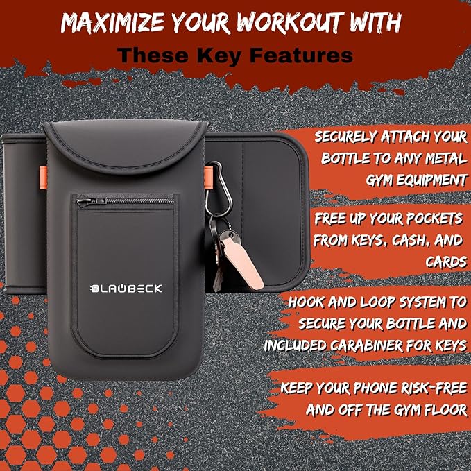 Magnetic Water Bottle Sleeve Bag and Large Pocket Phone Holder for Gym - Black Pouch with 4 Magnets - Attach it to Any Gym Equipment & Golf Carts - Magnetic Bag Mount for Phones - Gym Essentials