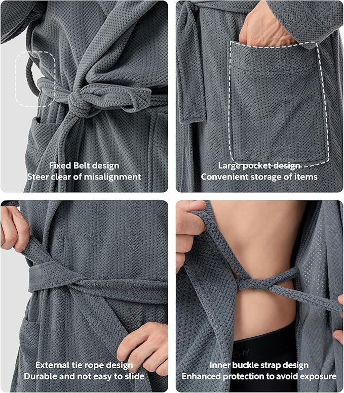 DAVID ARCHY Men's Robe Long Sleeve Lightweight Knit Bathrobe,Comfort Knee Length Hood Sleepwear