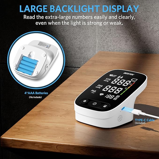 BESTEK Blood Pressure Monitor, Automatic Arm Blood Pressure Monitors for Home Use, Digital Large LED Voiced Broadcast BP Cuff Comfortable and Portable for Home Travel (9"-17" Adjustable)