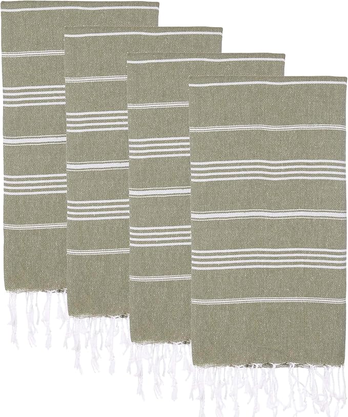 Turkish Beach Towels, Pack of 4 | Oversized, Quick Dry, Sand Free | 100% Cotton, Large 38x71 Towels for Beach, Pool, Travel | Ultra-Soft, Compact, and Absorbent | Olive Green