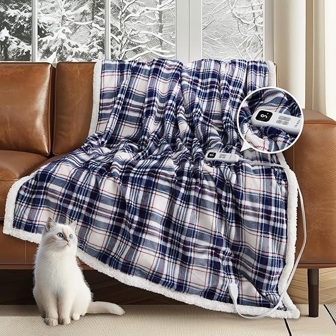 Heated Blanket Electric Throw-50''x60''Ultra Soft Cozy Plaid Flannel Fast Heating Electric Blanket with 10 Heat Levels & 10 Hours Auto Off, ETL Certified, Keep Warm in Couch Bed Office,Tartan
