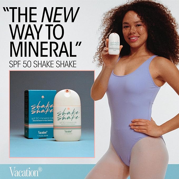 Vacation Shake Shake SPF 50 Mineral Milk Face Sunscreen, Non-Comedogenic, Streak-Free, Water-Resistant Broad Spectrum Sun Block, Non-Nano Zinc Formula, Vegan, Moisturizer with SPF, 1.7 Fl. Oz.