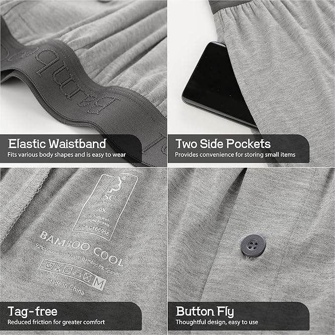 Men's Pajama bottoms Lounge Sleep Shorts Soft Comfortable Breathable Pajamas Shorts with Pockets 2 Pack