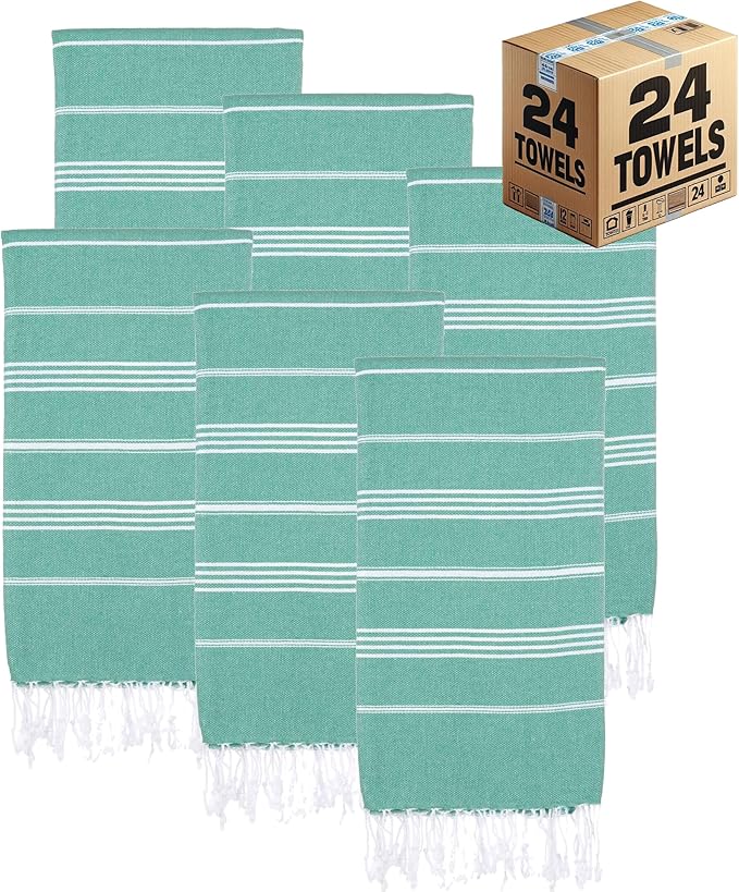 Turkish Beach Towels, Bulk Case of 24 | Oversized, Quick Dry, Sand Free | 100% Cotton, Large 38x71 Towels for Beach, Pool, Travel | Ultra-Soft, Compact, Absorbent | Green