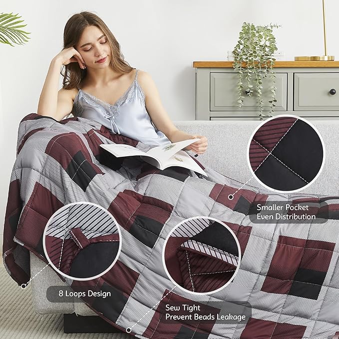 L'AGRATY Weighted Blanket - 60"x80" 25lbs Cooling Breathable Heavy Blanket Microfiber Material with Glass Beads for Adult All-Season Summer Fall Winter Soft Thick Comfort