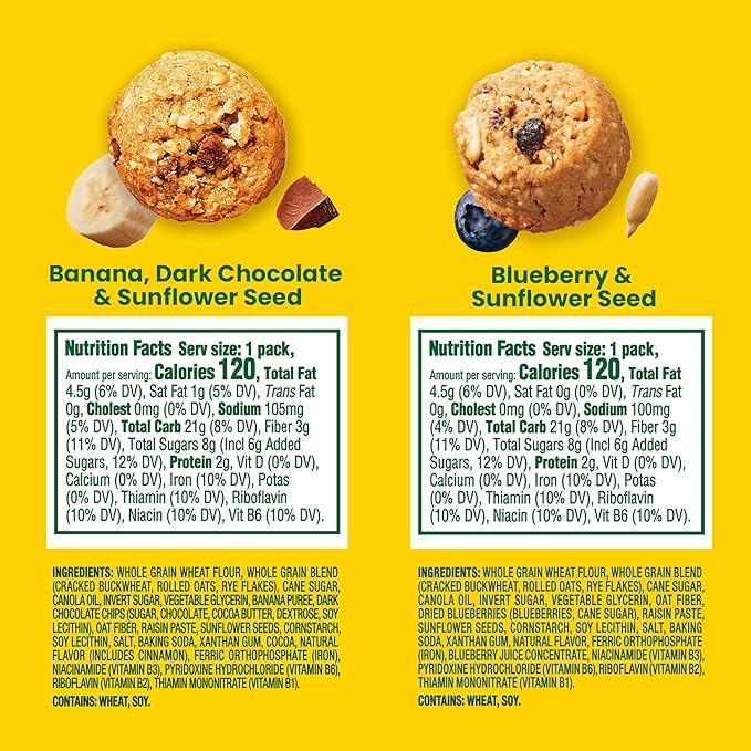belVita Energy Snack Bites Variety Pack, Banana Dark Chocolate & Sunflower Seed, Blueberry & Sunflower Seed, 15 Snack Packs