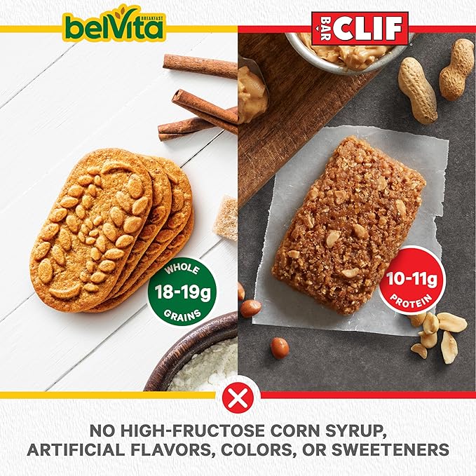 CLIF BAR Energy Bars and belVita Breakfast Biscuits Variety Pack, 4 Flavors, 30 Count