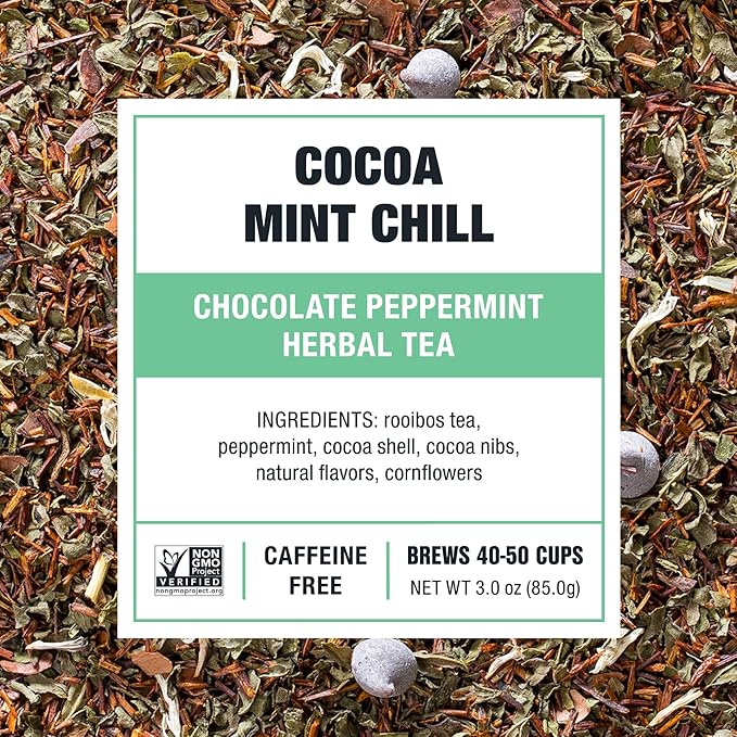 Tiesta Tea - Cocoa Mint Chill Loose Leaf Tea, Chocolate Peppermint Herbal Rooibos Blend, Non-Caffeinated, Brew Hot or Iced, Refillable Tin, Makes Up to 50 Cups, 3 Ounce