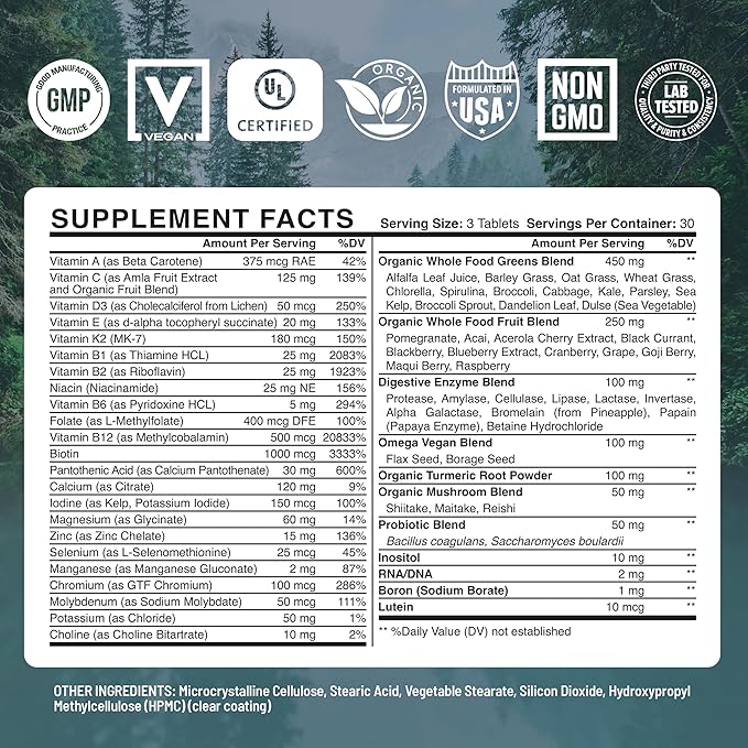 Abundant Earth Whole Food Multivitamin for Women Daily Multi Vitamins Supplements for Men Mens Multivitamins + B Complex, Probiotic Multi Enzyme, Omegas for Organic Energy Mood Digestion 90ct-4pk