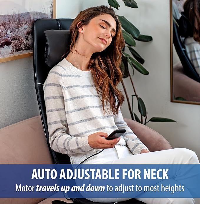 Zyllion Shiatsu Neck and Back Massager with Heat for Chair - 3D Electric Full Body Kneading Deep Tissue Massage Pad with Seat Cushion Vibration for Muscle Pain Relief, Black, ZMA-33