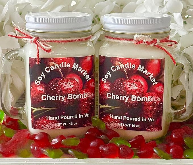 Soy Scented Candles | Handmade & Highly Aromatic Candles Burns Upto 85 Hours in Glass Jar - Perfect for Home Decor, Wedding, Birthday, Dinner (Cherry Bomb, 12 oz)