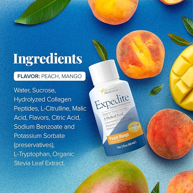 Medtrition Expedite Liquid Collagen - 30x More Collagen Peptides Than Powders, Supports Wound Healing, Surgery Recovery, Foot Ulcers, Skin Health and More (Pack of 48 Bottles)