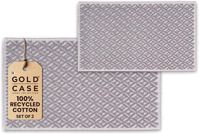 Bathroom Rugs 100% Cotton (Set of 2) – Absorbent Turkish Bath Mat Sets – Washable Rug for Floor & Tub – Non–Slip Bath Mats for Bathroom – Quick Dry Mat – 16x24 and 20x32 – Grey