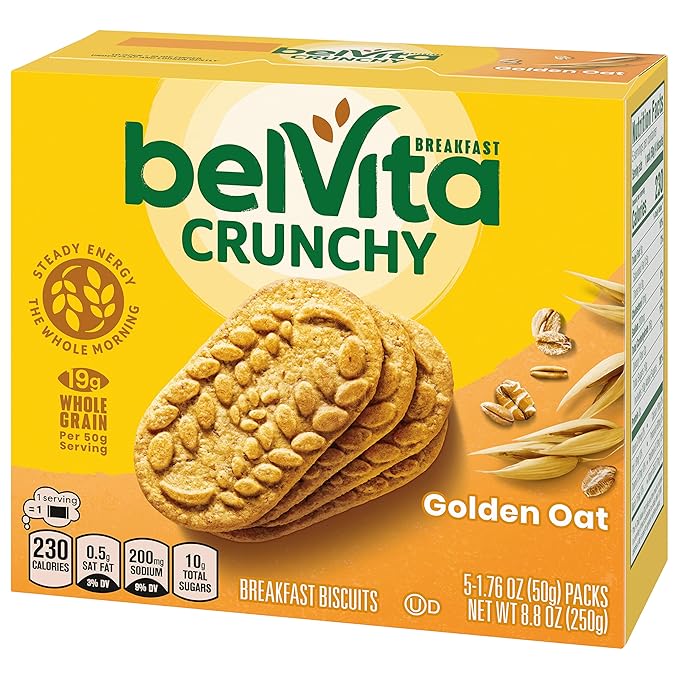 belVita Breakfast Bars Biscuits, Golden Oat, 30 Total Packs, 6 Boxes (4 Biscuits Per Pack)