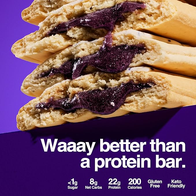 Legendary Foods 22g Protein Pastry+ Blueberry, Low Carb Meal Replacement Bar - Low Glycemic, Gluten Free Protien Snacks - Healthy Keto Snack Box 8 Zero Sugar Energy Bars - Bariatric Diabetic Friendly
