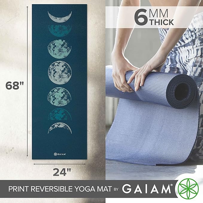 Gaiam Yoga Mat - Premium 6mm Print Reversible Extra Thick Non Slip Exercise & Fitness Mat for All Types of Yoga, Pilates & Floor Workouts (68" x 24" x 6mm Thick)