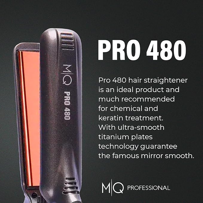 MQ Hair - Professional Titanium Flat Iron 480°F - Bivolt, Anatomic Design, Ultra-Smooth, Mirror Effect - 3 Passes Needed, Temperature Control, Perfect Straightening - Gray Color