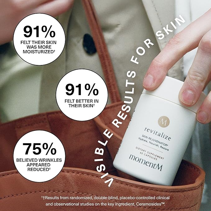 Revitalize Skin Supplement for Wrinkles Fine Lines Hydration Anti Aging Longevity - Nail Skin Hair Vitamins - Phytoceramides Lycopene Hyaluronic Acid Pills - Gluten Free Non GMO Vegan - 60 Capsules
