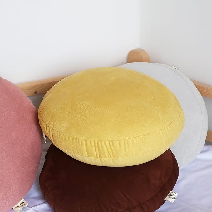 Round Throw Pillow 16x16 Down-like Polyester Filling Super Soft Cushion Ultra Fluffy Feather-like Touching Decor Circle Round Floor Pillow for Couch Bed, 1 Piece, Ginger Yellow