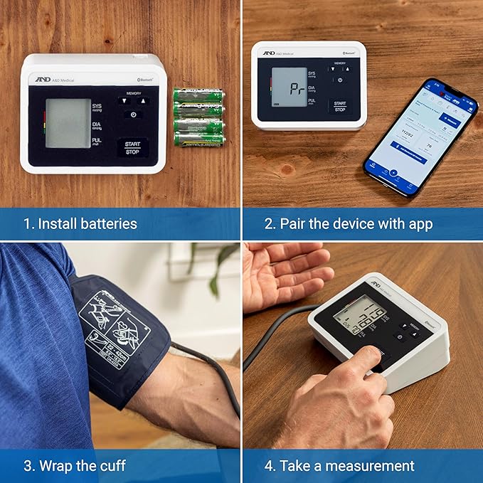 A&D Medical Multi-User Bluetooth Blood Pressure Monitor for Home Use - UA-770BLE - Wide Range Cuff (8.6-16.5" / 22-42cm), Up to 4 Users, iOS & Android Compatible, AA Batteries