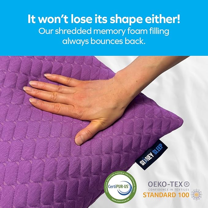 Sidney Sleep Set of 2 Queen Size Bed Pillows for Side and Back Sleepers - Adjustable Filling - Memory Foam Pillows for Neck and Shoulder Pain - Customizable Loft - Extra Foam Included (Magenta)