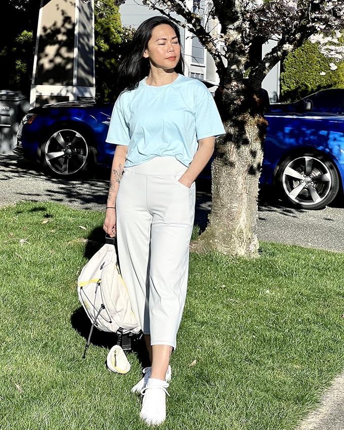 Promover Capri Pants for Women Wide Leg Yoga Cropped Pants with Pockets Loose Casual Summer Pants