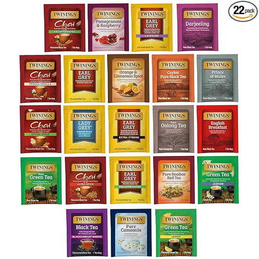 Twinings Tea Bag Sampler Assortment, Variety Pack (22 Count), 22 Unique Flavors for Tea Lovers: Women, Men, Couples, Family, Friends, Coworkers