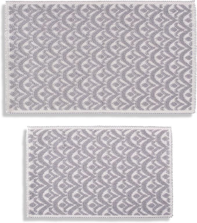 Bathroom Rugs 100% Cotton (Set of 2) – Absorbent Turkish Bath Mat Sets – Washable Rug for Floor & Tub – Non–Slip Bath Mats for Bathroom – Quick Dry Mat – 16x24 and 20x32 – Grey