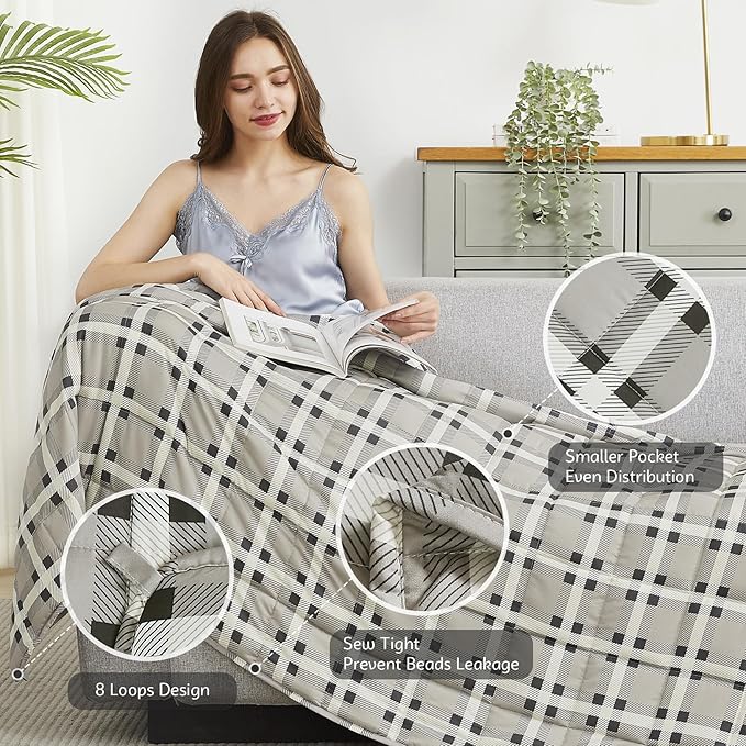 L'AGRATY Weighted Blanket - 48"x72" 20lbs Cooling Breathable Heavy Blanket Microfiber Material with Glass Beads for Adult All-Season Summer Fall Winter Soft Thick Comfort