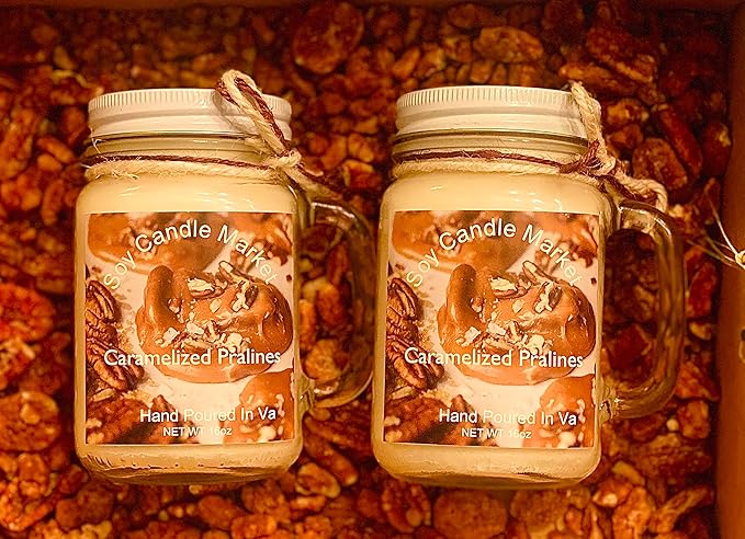 Soy Scented Candles | Handmade & Highly Aromatic Candles Burns Upto 85 Hours in Glass Jar - Perfect for Home Decor, Wedding, Birthday, Dinner (Caramelized Pralines, 16 oz)