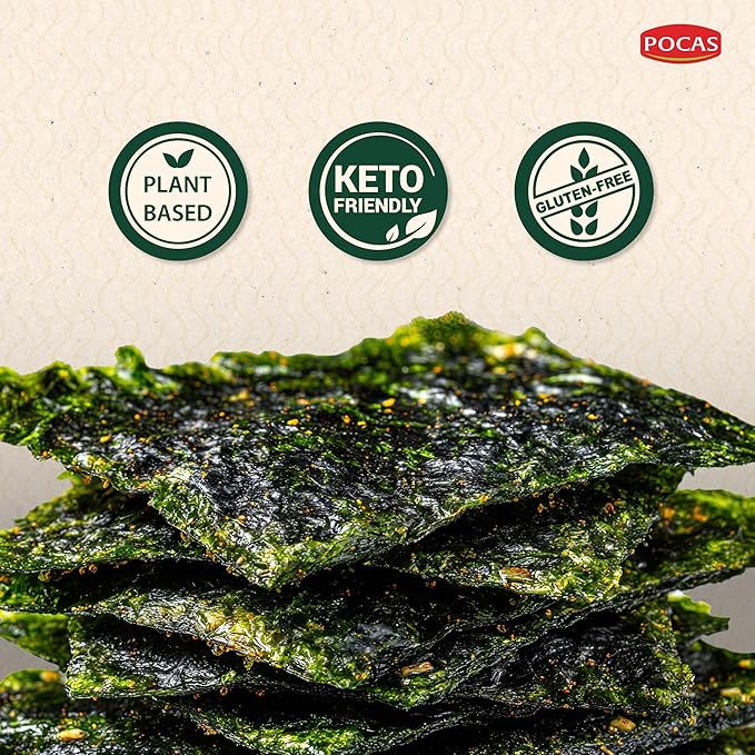 Laverland Crunch Minions Seaweed Snack Sea Salt Flavor 18 Count (2 Packs), Korean Roasted Seaweed, Low Calorie, Vegan and Keto friendly, Gluten Free.