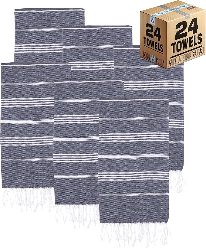 Turkish Beach Towels, Bulk Case of 24 | Oversized, Quick Dry, Sand Free | 100% Cotton, Large 38x71 Towels for Beach, Pool, Travel | Ultra-Soft, Compact, Absorbent | Navy