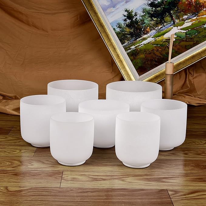 TOPFUND 6-10" 432Hz Chakra Set of 7 Crystal Singing Bowls with Heavy Duty Carrying Cases and Mallets