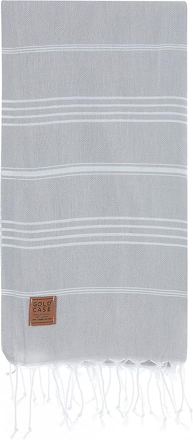 Gold CASE LYCIA Turkish Beach Towel Set of 6 – 100% Cotton Turkish Beach Towels Bulk 70 x 38'' – LYCIA Oversized, Quick Dry & Sand Free Beach Towel – Lightweight Towels Set in Grey
