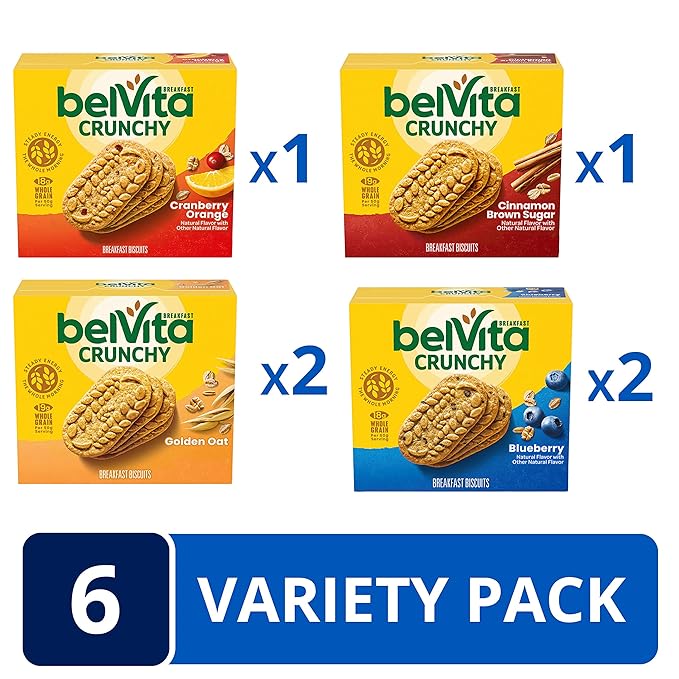 belVita Breakfast Bars Biscuits Variety Pack, 4 Flavors, 30 Total Packs, 6 Boxes (4 Biscuits Per Pack)