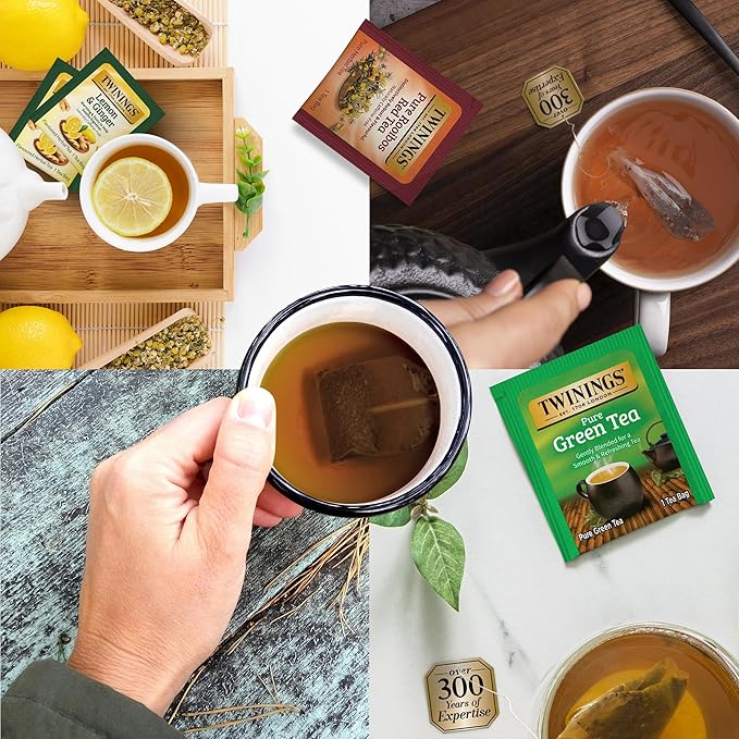 Twinings 48 Tea Bags Herbal Variety Pack, Bundle with 20 Flavored Honey Sticks – 8 Flavors Caffeine-Free Individually Wrapped Teas for Gift Baskets, Office, or Lobby Refreshments